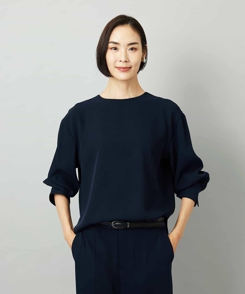 MICHEL KLEIN（ミッシェル・クラン）の「[セットアップ対応]ノーカラーブラウス（シャツ/ブラウス・レディース・ベージュ/ネイビー・38）」の7枚目の写真