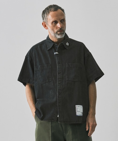 A18827 美品 ミハラヤスヒロインストゥルメンタル 24SS 半袖シャツ44 in・stru(men-tal)./ インストールメンタル】COTTON TENSEL DENIM WORK