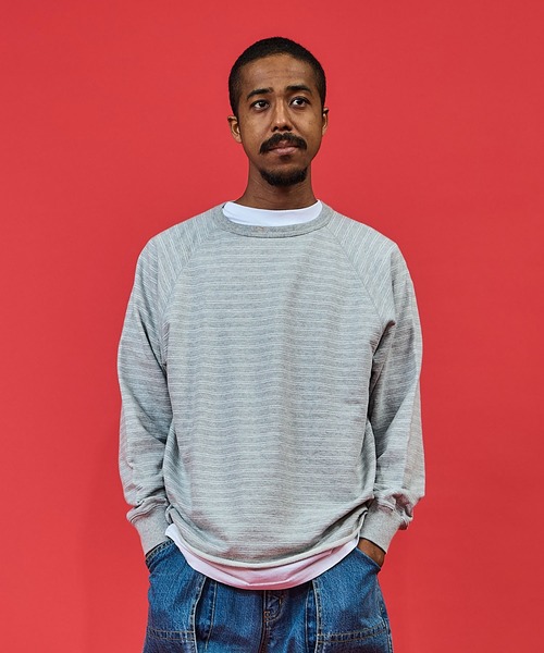 WALLA WALLA SPORT(ワラワラスポーツ)の「WALLA WALLA SPORT【ワラワラスポーツ】- US MADE STRIPE LT TERRY CREW / ユーエス メイド ストライプ ライトテリー クルー(Tシャツ/カットソー・メンズ・グレー系2/グレー系1・X-LARGE/LARGE/MEDIUM/SMALL)」の1枚目の写真