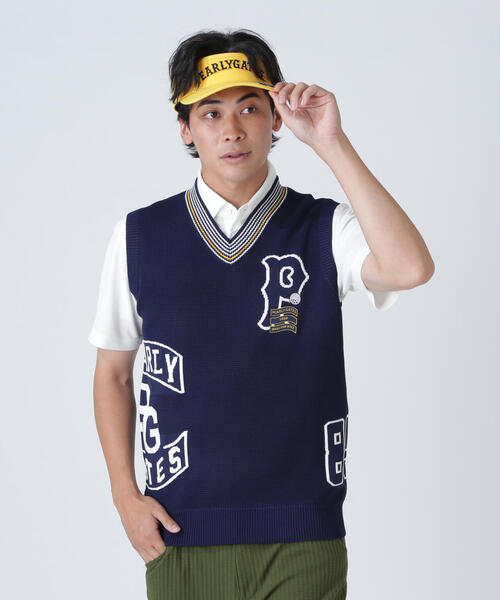 PEARLY GATES（パーリーゲイツ）の「14GジャガードVネックニットベスト（ニット/セーター・メンズ・ネイビー・MEDIUM/LARGE/X-LARGE）」の2枚目の写真