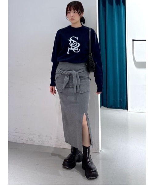 SLY(スライ)の「DOCKING KNIT SK ドッキング ニット スカート 秋服 冬服(スカート・レディース・杢グレー/ブルー系その他・FREE)」の5枚目の写真