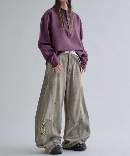 EPNK（イーピーエヌケー）の「Lame Button Henley Knit / ラメボタンヘンリーニット（Tシャツ/カットソー・メンズ・ブラック/パープル・SMALL/MEDIUM/LARGE）」の16枚目の写真