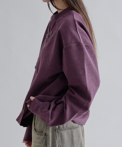 EPNK（イーピーエヌケー）の「Lame Button Henley Knit / ラメボタンヘンリーニット（Tシャツ/カットソー・メンズ・ブラック/パープル・SMALL/MEDIUM/LARGE）」の14枚目の写真