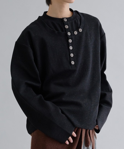 EPNK（イーピーエヌケー）の「Lame Button Henley Knit / ラメボタンヘンリーニット（Tシャツ/カットソー・メンズ・ブラック/パープル・SMALL/MEDIUM/LARGE）」の7枚目の写真