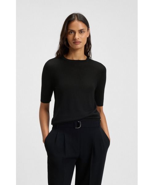 BOSS(ボス)の「スリムフィット ショートスリーブ セーター メリノウール(Tシャツ/カットソー・レディース・ブラック・S/XS/M)」の1枚目の写真