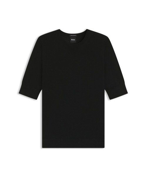 BOSS(ボス)の「スリムフィット ショートスリーブ セーター メリノウール(Tシャツ/カットソー・レディース・ブラック・S/XS/M)」の2枚目の写真
