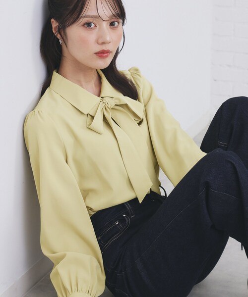 セール】2枚衿ボウタイブラウス【洗濯機OK/防シワ/イージーアイロン