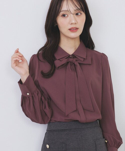 セール】2枚衿ボウタイブラウス【洗濯機OK/防シワ/イージーアイロン