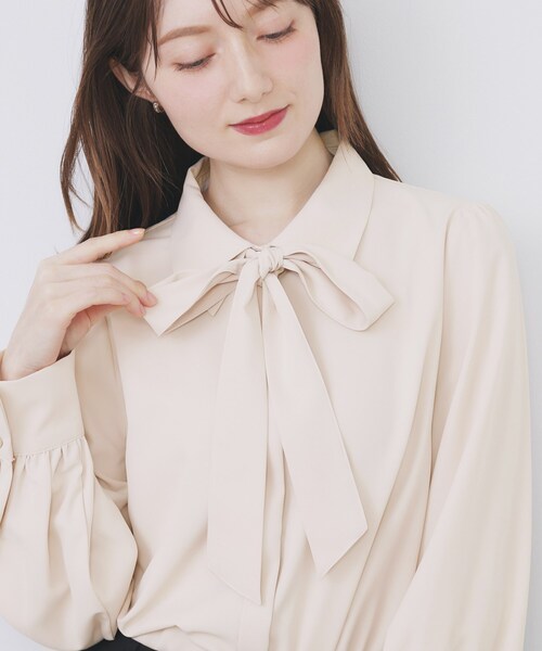 セール】2枚衿ボウタイブラウス【洗濯機OK/防シワ/イージーアイロン