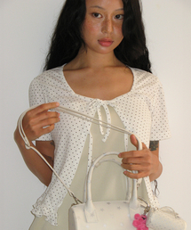 MINI DOT RIBBON COTTON CARDIGAN WHITE