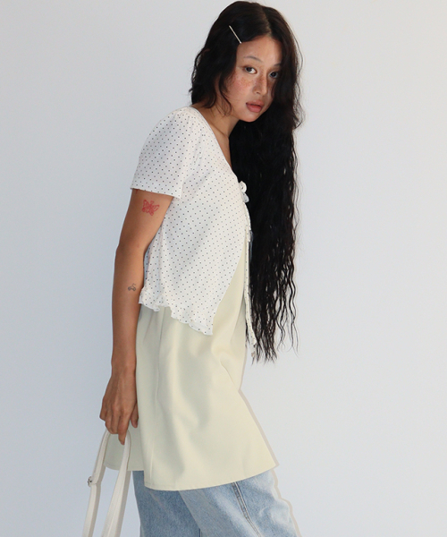 RONRON(ロンロン)の「MINI DOT RIBBON COTTON CARDIGAN WHITE(カーディガン/ボレロ・レディース・その他・FREE)」の3枚目の写真