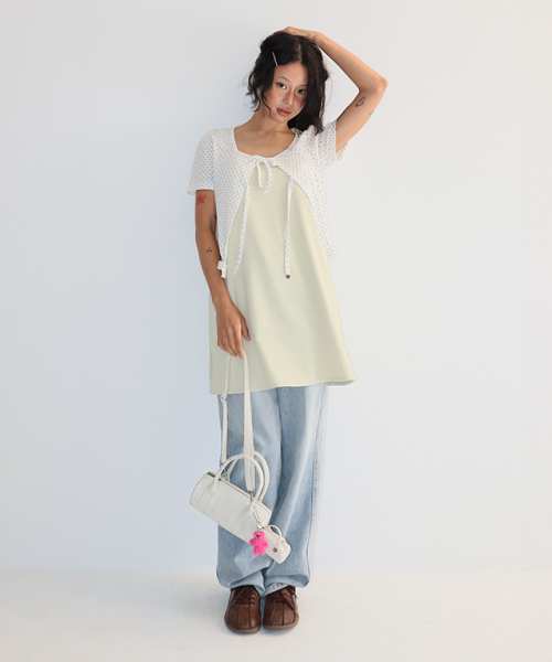 RONRON(ロンロン)の「MINI DOT RIBBON COTTON CARDIGAN WHITE(カーディガン/ボレロ・レディース・その他・FREE)」の4枚目の写真