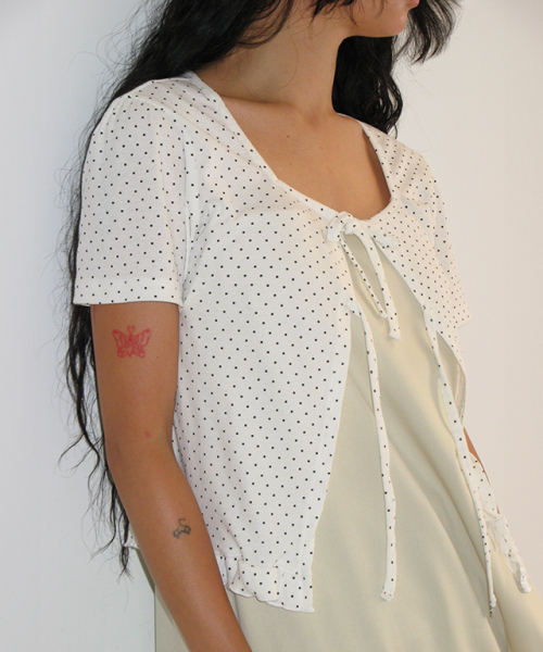 RONRON(ロンロン)の「MINI DOT RIBBON COTTON CARDIGAN WHITE(カーディガン/ボレロ・レディース・その他・FREE)」の5枚目の写真
