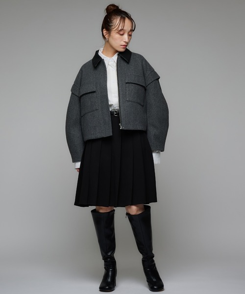 Narcissus（ナルシス）の「【2WAY】カラージャケット/ノーカラーショートジャケット（ノーカラージャケット・レディース・チャコール/アイボリー・FREE）」の9枚目の写真