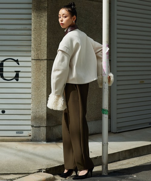 Narcissus（ナルシス）の「【2WAY】カラージャケット/ノーカラーショートジャケット（ノーカラージャケット・レディース・チャコール/アイボリー・FREE）」の5枚目の写真