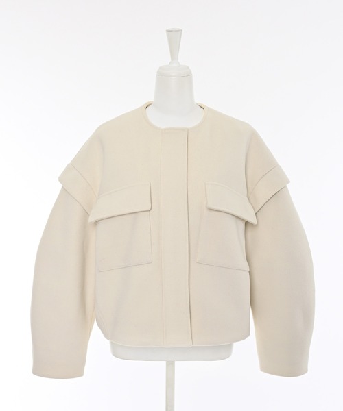 Narcissus（ナルシス）の「【2WAY】カラージャケット/ノーカラーショートジャケット（ノーカラージャケット・レディース・チャコール/アイボリー・FREE）」の15枚目の写真