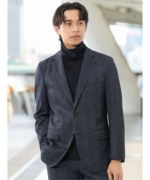 TAKA-Q（タカキュー）の「【ストレッチ 抗ピリング ウォッシャブル イージーケアア】タカキュー 2ボタンジャケット チェック紺(セットアップ可能)（スーツジャケット）」