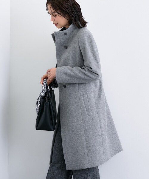 【美品】INDIVI スタンドカラーロングコート カシミヤ入　(M)ライトグレー ◇【ウール100％】スタンドカラーロングコート（その他アウター