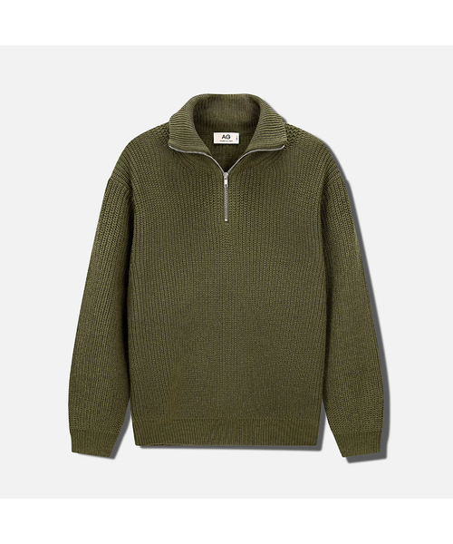 セール】Half Zip Up Collar Neck Hachi Knit [Khaki]（ニット