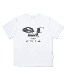 ブラックスター デニム ESCFロゴ コラージュプリント オーバーサイズ 半袖Tシャツ ホワイト