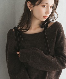 31 Sons de mode | 2025秋冬新作 ベロア肩リボンふわふわニット(ニット/セーター)