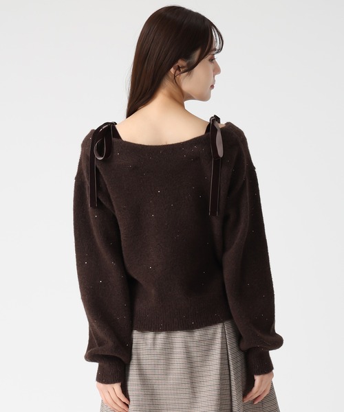31 Sons de mode（トランテアン　ソン　ドゥ　モード）の「2025秋冬新作 ベロア肩リボンふわふわニット（ニット/セーター・レディース・ブルー/アイボリー/ブラウン/レッド・ﾌﾘ-）」の13枚目の写真