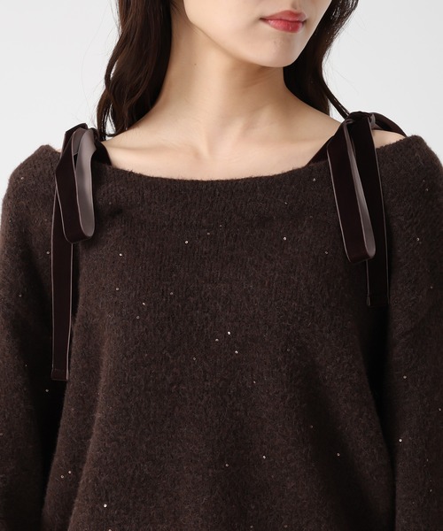 31 Sons de mode（トランテアン　ソン　ドゥ　モード）の「2025秋冬新作 ベロア肩リボンふわふわニット（ニット/セーター・レディース・ブルー/アイボリー/ブラウン/レッド・ﾌﾘ-）」の14枚目の写真