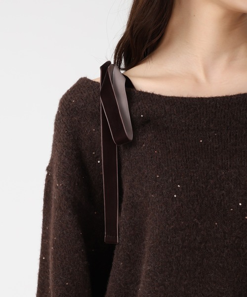 31 Sons de mode（トランテアン　ソン　ドゥ　モード）の「2025秋冬新作 ベロア肩リボンふわふわニット（ニット/セーター・レディース・ブルー/アイボリー/ブラウン/レッド・ﾌﾘ-）」の15枚目の写真