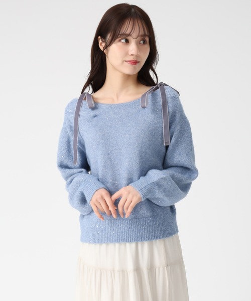 31 Sons de mode（トランテアン　ソン　ドゥ　モード）の「2025秋冬新作 ベロア肩リボンふわふわニット（ニット/セーター・レディース・ブルー/アイボリー/ブラウン/レッド・ﾌﾘ-）」の22枚目の写真