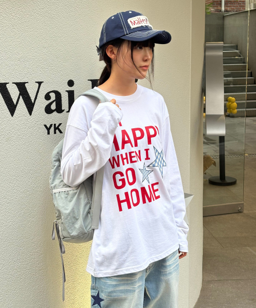 WaiKei(ワイケイ)の「I AM HAPPY ロングスリーブ Tシャツ ホワイト(Tシャツ/カットソー・レディース・その他・1/2)」の2枚目の写真