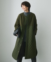 ノーカラーコート（グリーン・カーキ/緑色系・ウール・ニット