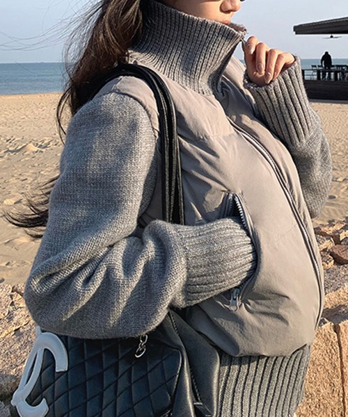 Doula Doula（ドゥーラドゥーラ）の「ニット切り替え中綿ブルゾン（ダウンジャケット/コート・レディース・ピンク/ブラウン/ブラック/オフホワイト/グレー・M/L）」の6枚目の写真