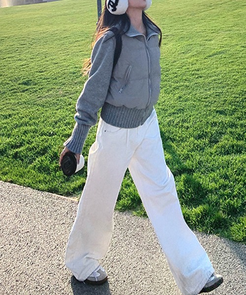 Doula Doula（ドゥーラドゥーラ）の「ニット切り替え中綿ブルゾン（ダウンジャケット/コート・レディース・ピンク/ブラウン/ブラック/オフホワイト/グレー・M/L）」の7枚目の写真