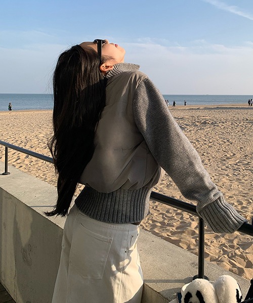 Doula Doula（ドゥーラドゥーラ）の「ニット切り替え中綿ブルゾン（ダウンジャケット/コート・レディース・ピンク/ブラウン/ブラック/オフホワイト/グレー・M/L）」の9枚目の写真