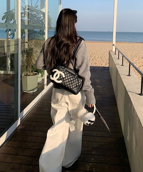 Doula Doula（ドゥーラドゥーラ）の「ニット切り替え中綿ブルゾン（ダウンジャケット/コート・レディース・ピンク/ブラウン/ブラック/オフホワイト/グレー・M/L）」の12枚目の写真