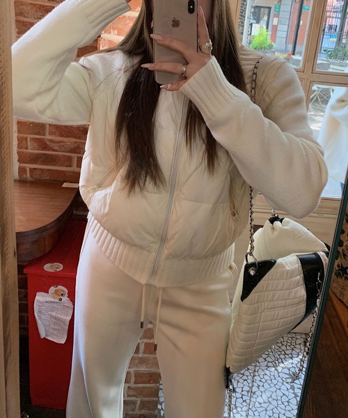 Doula Doula（ドゥーラドゥーラ）の「ニット切り替え中綿ブルゾン（ダウンジャケット/コート・レディース・ピンク/ブラウン/ブラック/オフホワイト/グレー・M/L）」の17枚目の写真