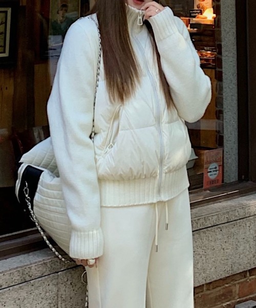 Doula Doula（ドゥーラドゥーラ）の「ニット切り替え中綿ブルゾン（ダウンジャケット/コート・レディース・ピンク/ブラウン/ブラック/オフホワイト/グレー・M/L）」の18枚目の写真