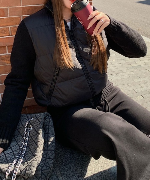 Doula Doula（ドゥーラドゥーラ）の「ニット切り替え中綿ブルゾン（ダウンジャケット/コート・レディース・ピンク/ブラウン/ブラック/オフホワイト/グレー・M/L）」の22枚目の写真