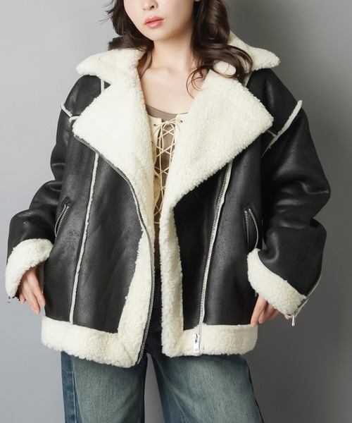 ゆるダボ甘辛MIX☆ボアムートンジャケット（ムートンコート）｜SPINNS