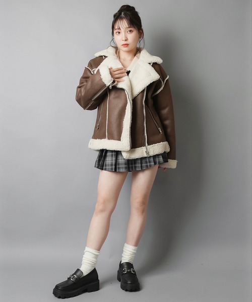 ゆるダボ甘辛MIX☆ボアムートンジャケット（ムートンコート）｜SPINNS