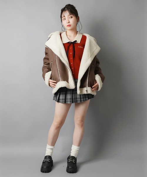 セール】ゆるダボ甘辛MIX☆ボアムートンジャケット（ムートンコート