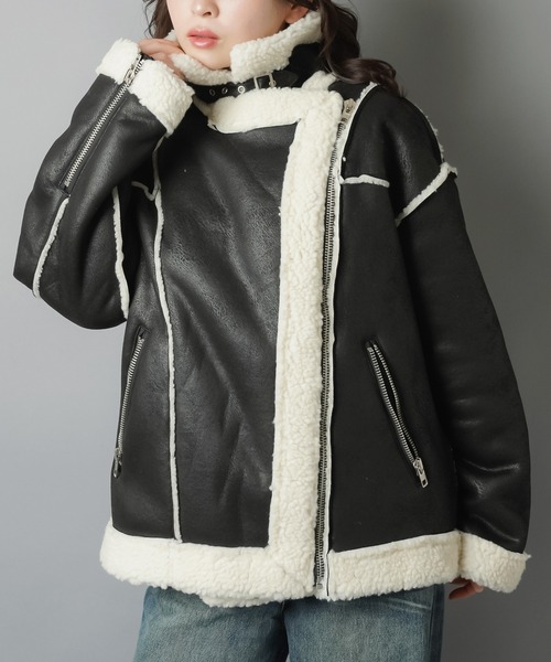 セール】ゆるダボ甘辛MIX☆ボアムートンジャケット（ムートンコート