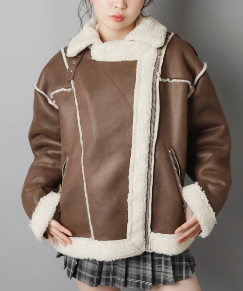 ゆるダボ甘辛MIX☆ボアムートンジャケット（ムートンコート）｜SPINNS