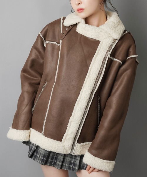 ゆるダボ甘辛MIX☆ボアムートンジャケット（ムートンコート）｜SPINNS