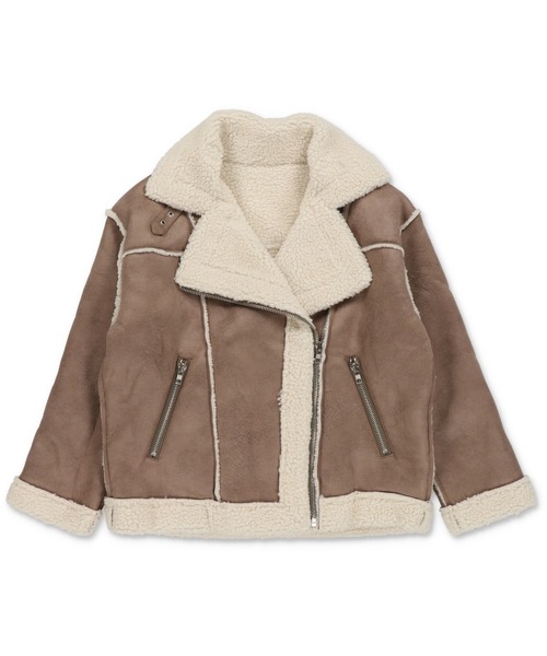 SPINNS（スピンズ）の「ゆるダボ甘辛MIX★ボアムートンジャケット（ムートンコート・レディース・ブラウン系その他/ブラック系その他/ベージュ系その他・ONESIZE）」の6枚目の写真