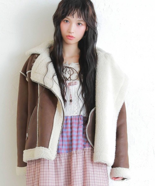 セール】ゆるダボ甘辛MIX☆ボアムートンジャケット（ムートンコート