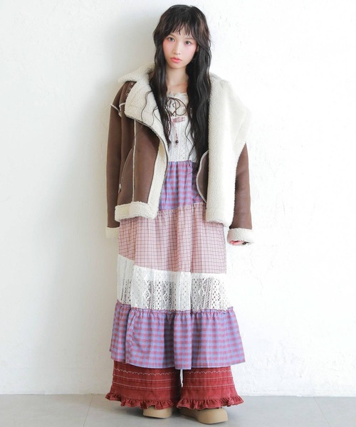 ゆるダボ甘辛MIX☆ボアムートンジャケット（ムートンコート）｜SPINNS