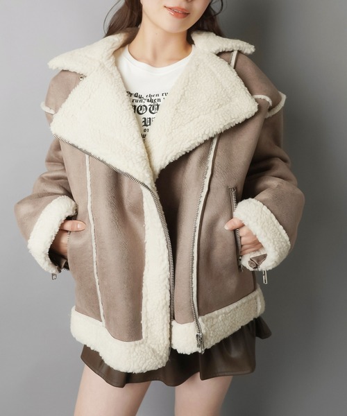 SPINNS（スピンズ）の「ゆるダボ甘辛MIX★ボアムートンジャケット（ムートンコート・レディース・ブラウン系その他/ブラック系その他/ベージュ系その他・ONESIZE）」の14枚目の写真