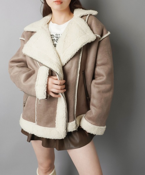 SPINNS（スピンズ）の「ゆるダボ甘辛MIX★ボアムートンジャケット（ムートンコート・レディース・ブラウン系その他/ブラック系その他/ベージュ系その他・ONESIZE）」の13枚目の写真