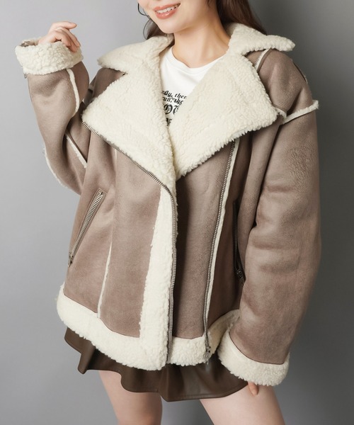 SPINNS（スピンズ）の「ゆるダボ甘辛MIX★ボアムートンジャケット（ムートンコート・レディース・ブラウン系その他/ブラック系その他/ベージュ系その他・ONESIZE）」の16枚目の写真